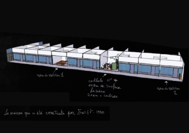 Un plan d'une cellule de la prison de Saidnaya réalisé par Bissane Al Charif pour la pièce Prova de Waël Ali et Simon Dubois
